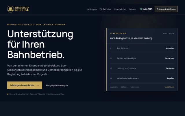 Bahnbetrieb-Zittel-Website auf einem Laptop am Arbeitsplatz